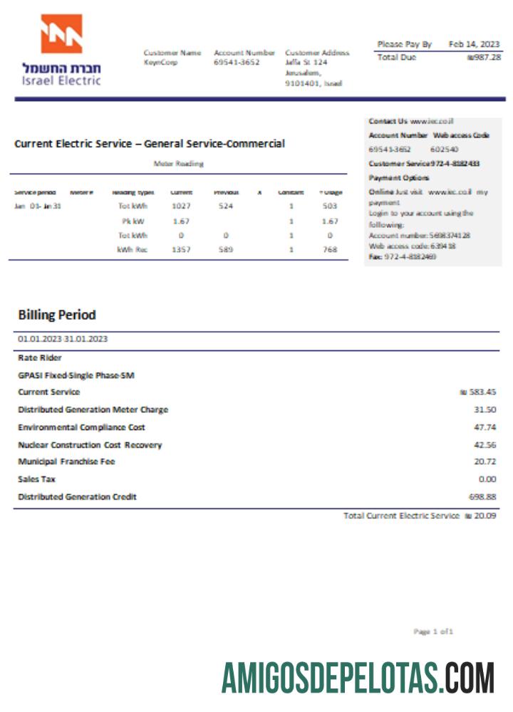 Projeto de lei de serviços públicos da Electric Corporation SCR modelo